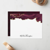 Bourgogne Red Velvet Agate Geode Script Typografie Notitiekaartje (Voorkant / Achterkant in situ)