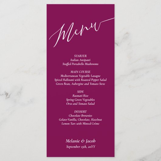 Bourgogne Red Wedding Flat Menu Kaart (Voorkant)