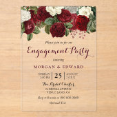 Bourgogne Red White Floral Engagement Party Acryl Uitnodigingen (Voorkant)