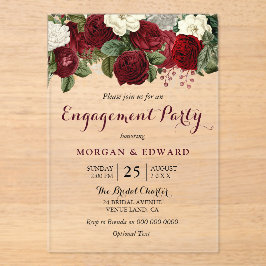 Bourgogne Red White Floral Engagement Party Acryl Uitnodigingen