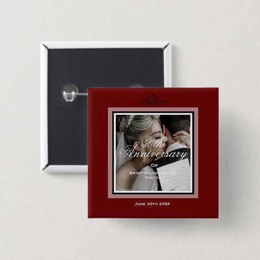 Bourgogne rode, aanpasbare bruiloft van 50 jaar vierkante button 5,1 cm (Voorkant /achterkant)