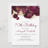 Bourgogne Rode Bloemen 70ste Verjaardagsfeest Kaart (Voorkant)