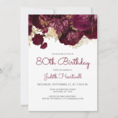 Bourgogne Rode Bloemen 80ste Verjaardagsfeest Kaart (Voorkant)