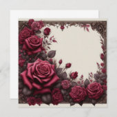 Bourgogne Rode Bloemen Blank Kaart Sjabloon (Voorkant / Achterkant)