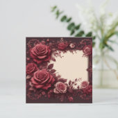 Bourgogne Rode Bloemen Blank Kaart Sjabloon Uitnod (Staand voorkant)