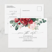 Bourgogne Rode Bloemen Bohemian Save the Date Briefkaart (Voorkant / Achterkant)