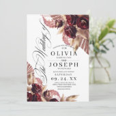 Bourgogne Rode Bloemen Boho Rustiek Huwelijk Kaart (Staand voorkant)