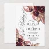 Bourgogne Rode Bloemen Boho Rustiek Huwelijk Kaart (Voorkant / Achterkant)