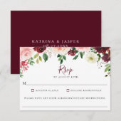 Bourgogne Rode Bloemen Bruiloft Voedsel Allergie R RSVP Kaartje (Voorkant / Achterkant)