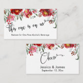 Bourgogne Rode Bloemen Drink Ticket Behuizingen Informatiekaartje (Voorkant / Achterkant)