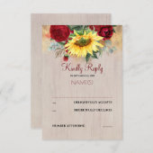 Bourgogne Rode Bloemen en Zonnebloemen Bruiloft RS RSVP Kaartje (Voorkant / Achterkant)
