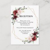 Bourgogne Rode Bloemen Geometrische bruiloft recep Informatiekaartje (Voorkant)