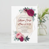 Bourgogne Rode Bloemen Geometrische Herfst Afstude Kaart (Staand voorkant)