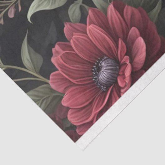 Bourgogne Rode Bloemen Gotische Decoupage Tissuepapier (Detail)