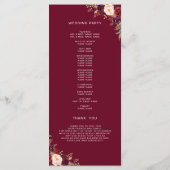 Bourgogne Rode Bloemen Hand Lettered Foto Bruiloft Programmakaart (Achterkant)