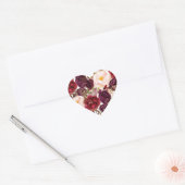 Bourgogne Rode Bloemen Herfst Bruiloft Hart Seal Hart Sticker (Envelop)