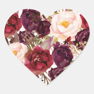 Bourgogne Rode Bloemen Herfst Bruiloft Hart Seal Hart Sticker