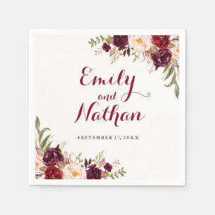 Bourgogne Rode Bloemen Herfst Bruiloft Servet