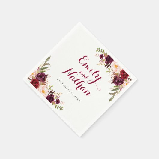 Bourgogne Rode Bloemen Herfst Bruiloft Servet (Hoek)