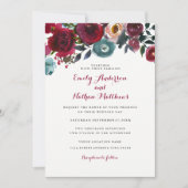 Bourgogne Rode Bloemen Herfst bruiloft uitnodiging (Voorkant)