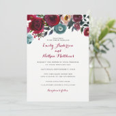 Bourgogne Rode Bloemen Herfst bruiloft uitnodiging (Staand voorkant)