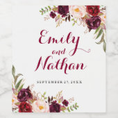 Bourgogne Rode Bloemen Herfst Bruiloft Wijn Label Etiket (Enkel label)