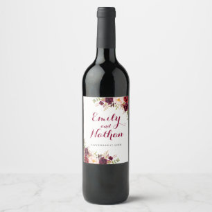 Bourgogne Rode Bloemen Herfst Bruiloft Wijn Label Etiket
