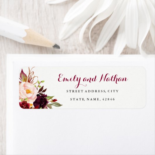 Bourgogne Rode Bloemen Herfst Retouradreslabel Etiket (Insitu)