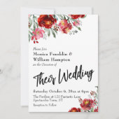 Bourgogne Rode Bloemen Hun Trouwtypografie Kaart (Voorkant)