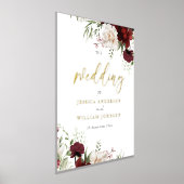 Bourgogne Rode Bloemen Huwelijk Groot Welkomstbord Folie Afdrukken (Laagn)