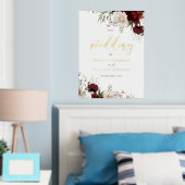 Bourgogne Rode Bloemen Huwelijk Groot Welkomstbord Folie Afdrukken (Insitu (Slaapkamer))