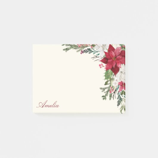 Bourgogne Rode Bloemen Kerstboeket met naam Post-it® Notes (Voorkant)