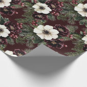 Bourgogne Rode Bloemen Kerstmis Cadeaupapier (Hoek)