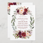 Bourgogne Rode Bloemen Krans Afstudeerfeest Kaart (Voorkant / Achterkant)