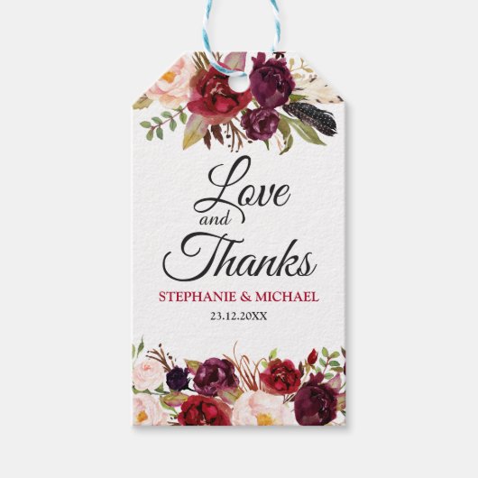 Bourgogne Rode Bloemen Rustieke Boho Gift label Cadeaulabel (Voorkant)