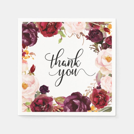 Bourgogne Rode Bloemen Rustieke Boho Papier Servet (Voorkant)