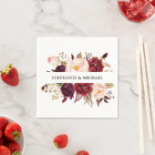 Bourgogne Rode Bloemen Rustieke Boho Papier Servet (Insitu)