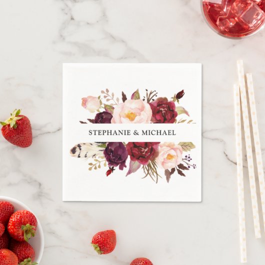 Bourgogne Rode Bloemen Rustieke Boho Papier Servet (Insitu)