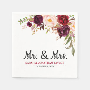 Bourgogne Rode Bloemen Rustieke Boho Papier Servet