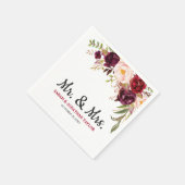 Bourgogne Rode Bloemen Rustieke Boho Papier Servet (Hoek)