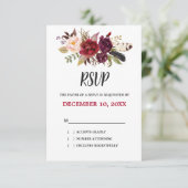 Bourgogne Rode Bloemen Rustieke Boho RSVP Kaartje (Staand voorkant)