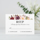 Bourgogne Rode Bloemen Rustieke Boho RSVP Kaartje (Staand voorkant)