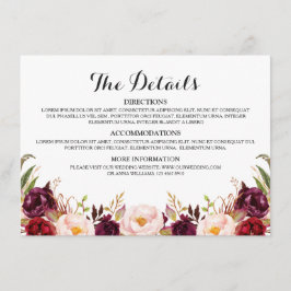 Bourgogne Rode Bloemen Rustieke Bruiloft Details Informatiekaartje