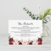 Bourgogne Rode Bloemen Rustieke Bruiloft Details Informatiekaartje (Staand voorkant)