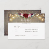 Bourgogne Rode Bloemen Rustieke Bruiloft RSVP (Voorkant / Achterkant)