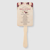 Bourgogne Rode Bloemen Rustieke Burlap Trouwprogra Handwaaier (Voorkant)