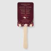 Bourgogne Rode Bloemen Rustieke Burlap Trouwprogra Handwaaier (Achterkant)