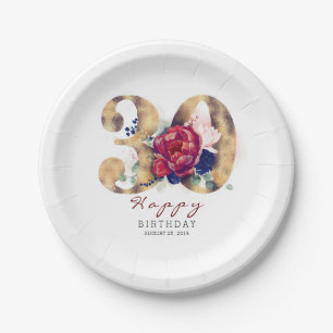 Bourgogne Rode Bloemen Typografie 30e Verjaardag Papieren Bordje