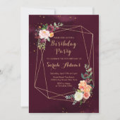 Bourgogne Rode Bloemen Waterverf 50ste Verjaardag Kaart (Voorkant)