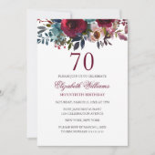 Bourgogne Rode Bloemen Waterverf 70ste Verjaardag  Kaart (Voorkant)